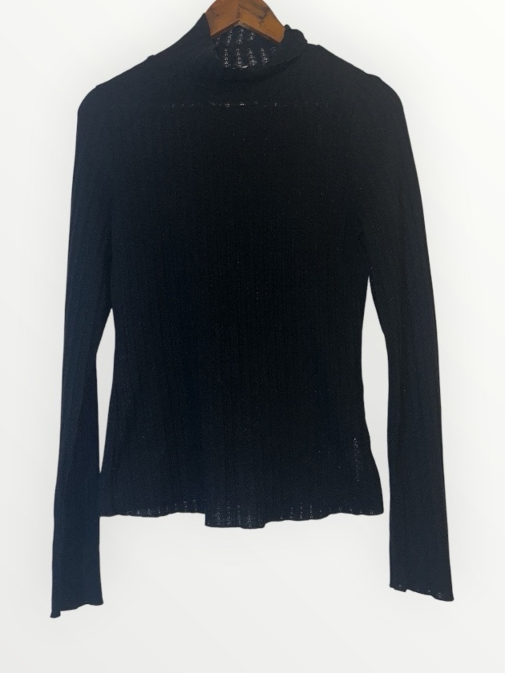 Anthropologie Pilcro Black Knit Pointelle Mock Neck Turtleneck Sweater M - Picture 2 of 5